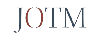 JOTM logo with minimalist Enso-inspired red O and refined serif letters in deep blue.
