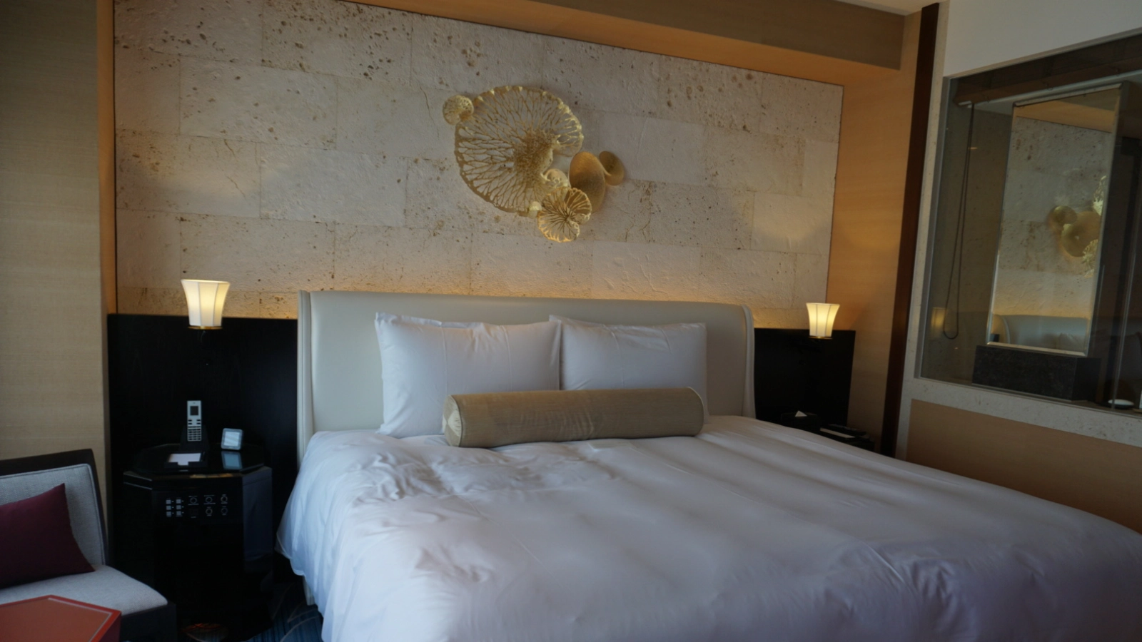 Colorful, contemporary Osaka hotel room with bold artwork and modern design