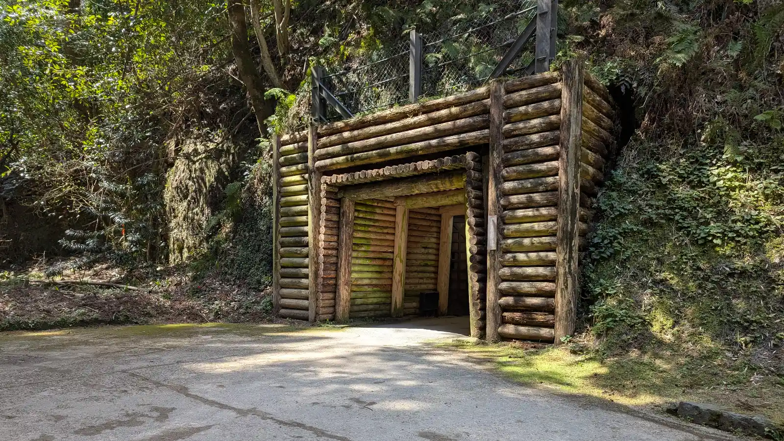 Exit to Ryugenji Mabu, the historic timber-lined mine shaft at Iwami Ginzan Silver Mine in Shimane Prefecture