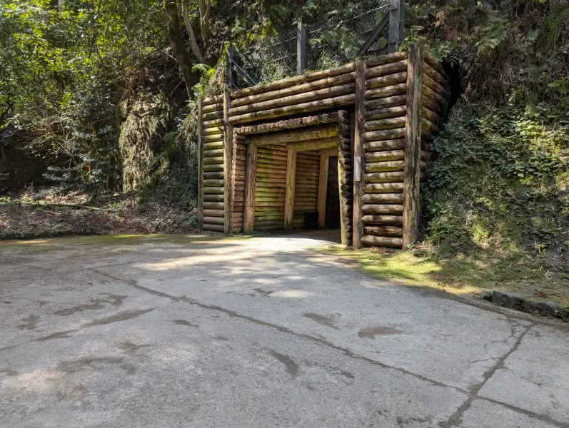 Exit to Ryugenji Mabu (龍源寺間歩) mine shaft in Iwami Ginzan, offering a glimpse into the historical silver mining tunnels.