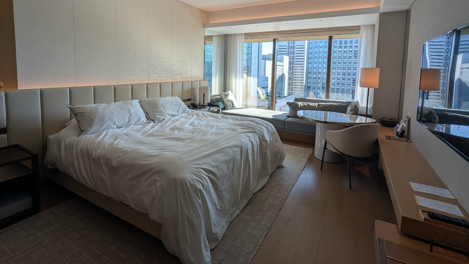 Spacious guest room at The Westin Yokohama hotel in Japan with city views, modern design, and natural light